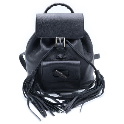 Gucci Bamboo Leather Small Backpack Black Tassel Calfskin Fringe Silver