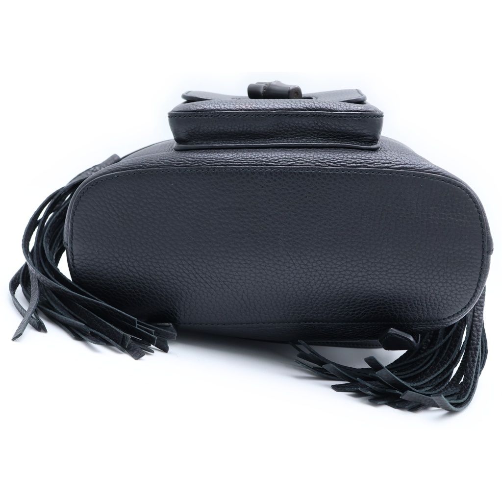 Gucci Bamboo Leather Small Backpack Black Tassel Calfskin Fringe Silver — view 4
