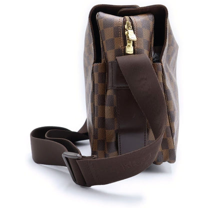 Louis Vuitton Damier Naviglio Shoulder Bag Brown Leather Gold — view 3
