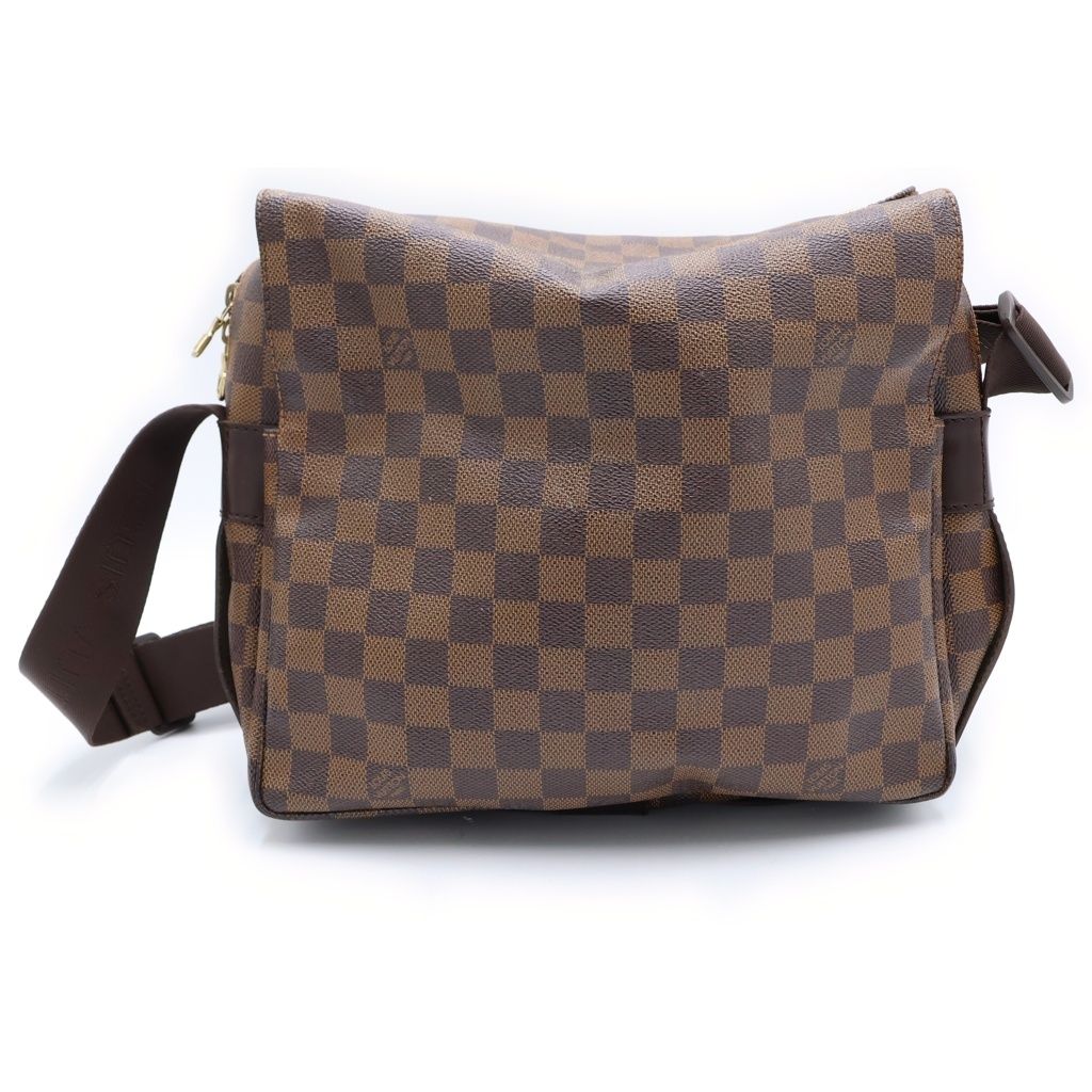 Louis Vuitton Damier Naviglio Shoulder Bag Brown Leather Gold