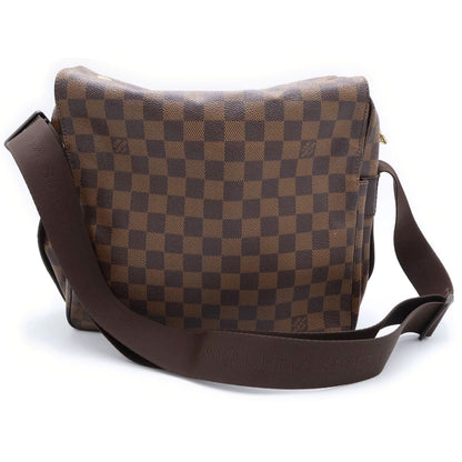 Louis Vuitton Damier Naviglio Shoulder Bag Brown Leather Gold — view 2