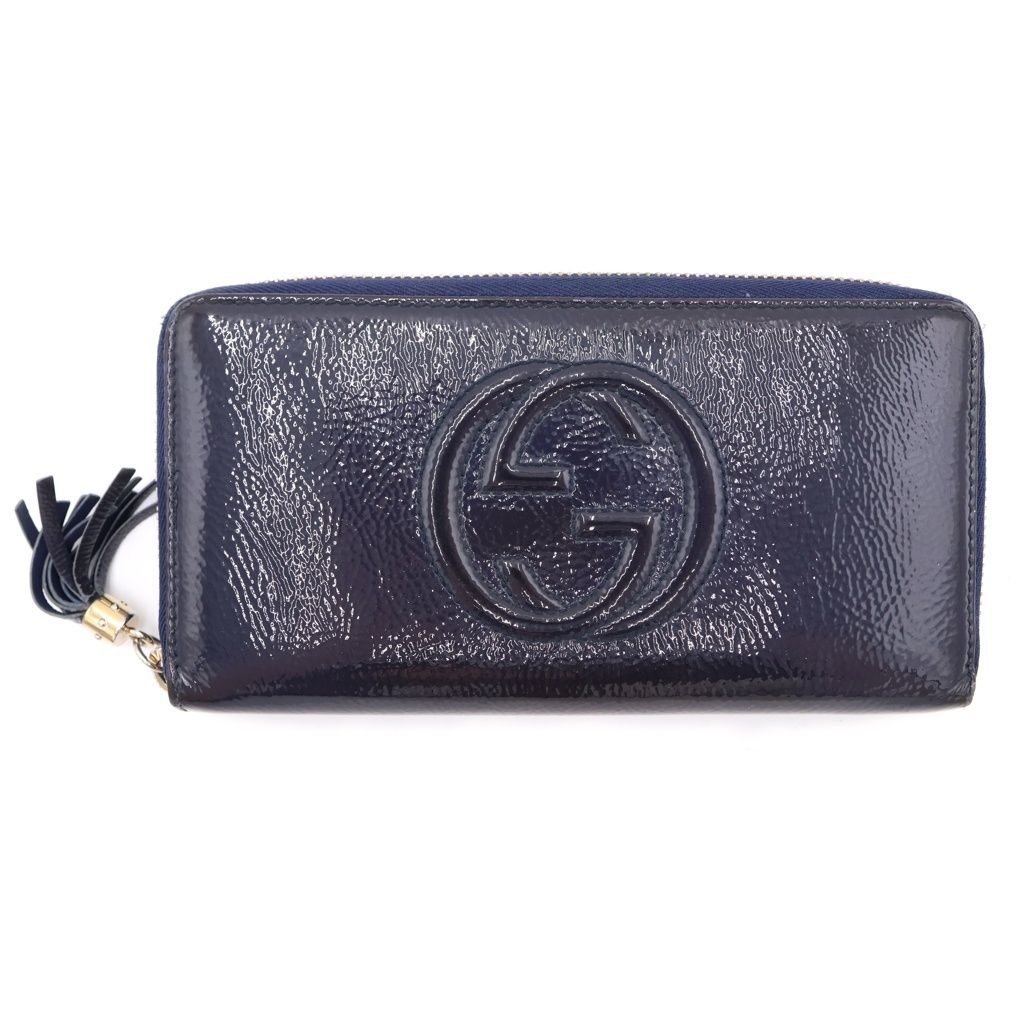 Gucci Soho Round Wallet Navy Patent Leather