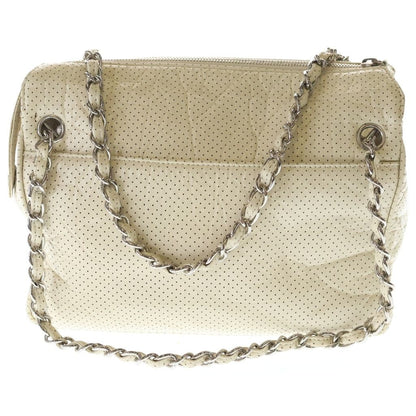Chanel CC Logo Perforated Leather Shoulder Bag Ivory White Lambskin Silver — view 2