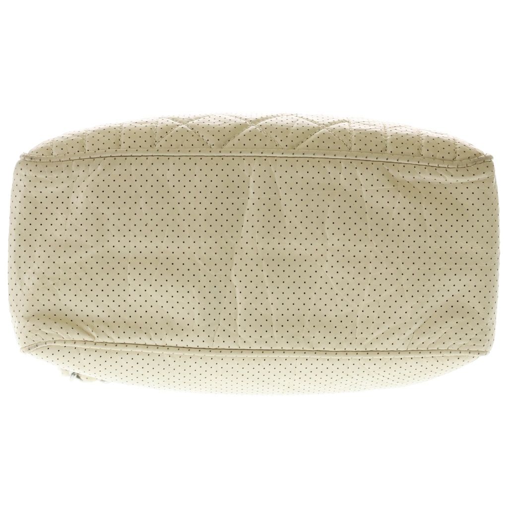 Chanel CC Logo Perforated Leather Shoulder Bag Ivory White Lambskin Silver — view 4