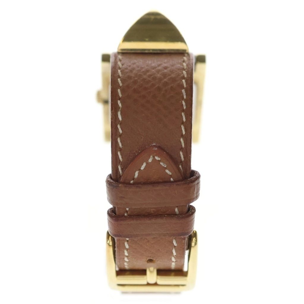 Hermes Vintage Medallion Quartz Leather Watch Gold Brown — view 2
