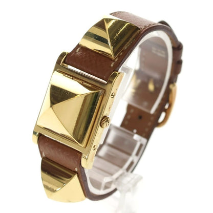 Hermes Vintage Medallion Quartz Leather Watch Gold Brown — view 4