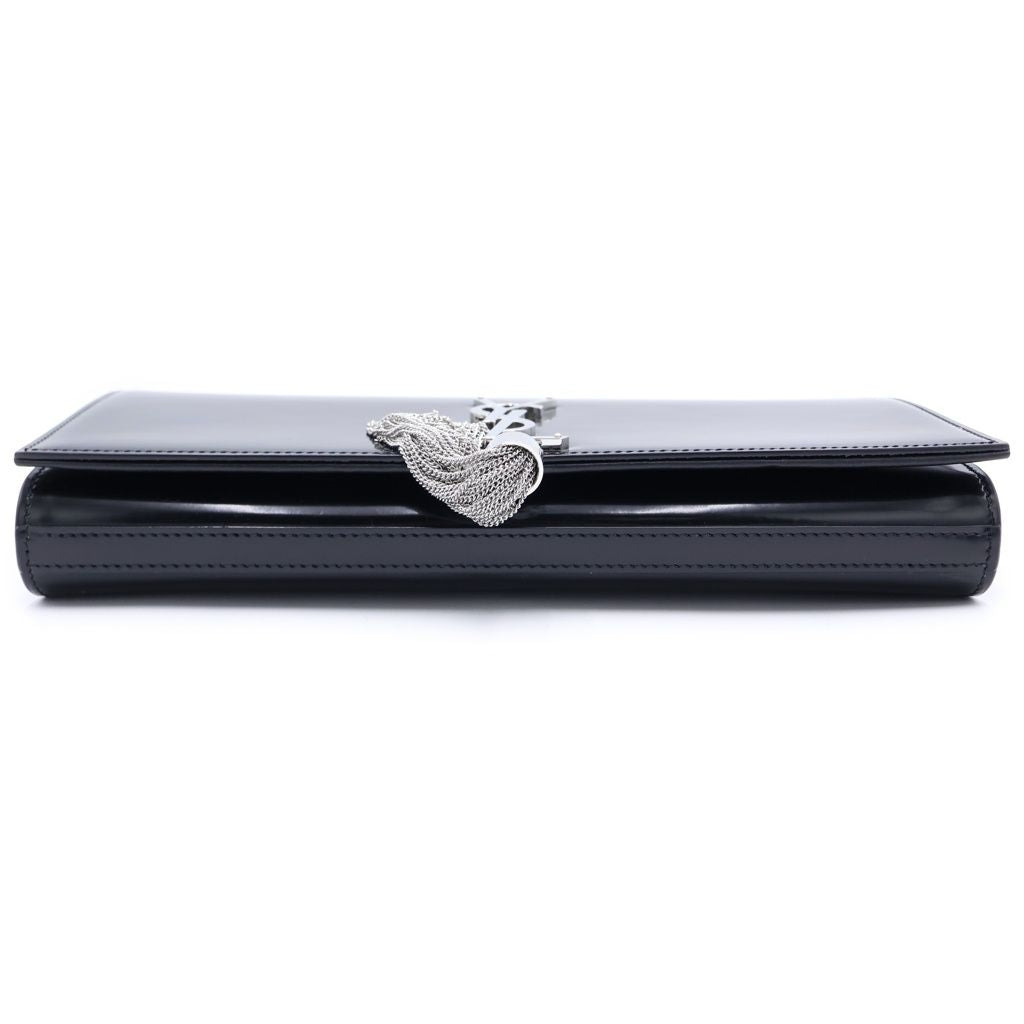 Saint Laurent Paris Kate Tassel Clutch Black Patent Silver — view 4