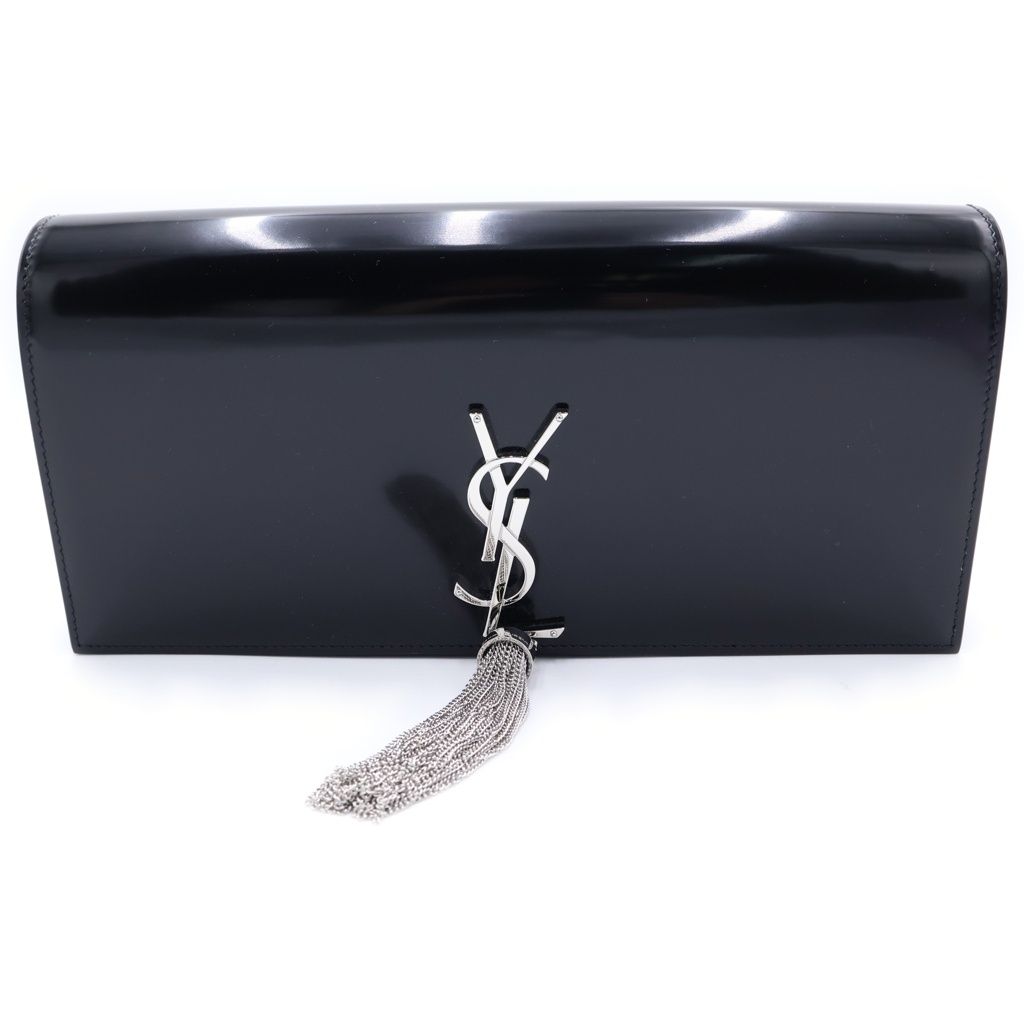Saint Laurent Paris Kate Tassel Clutch Black Patent Silver