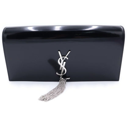 Saint Laurent Paris Kate Tassel Clutch Black Patent Silver
