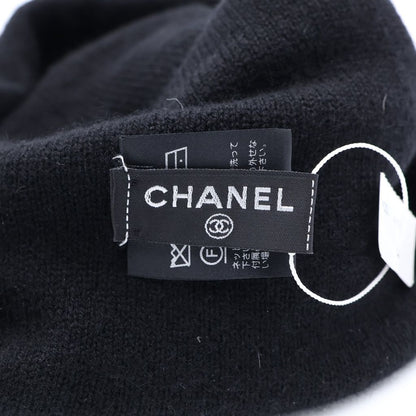 Chanel CC Logo Camellia Cashmere Knit Cap Beanie Hat Black — view 7