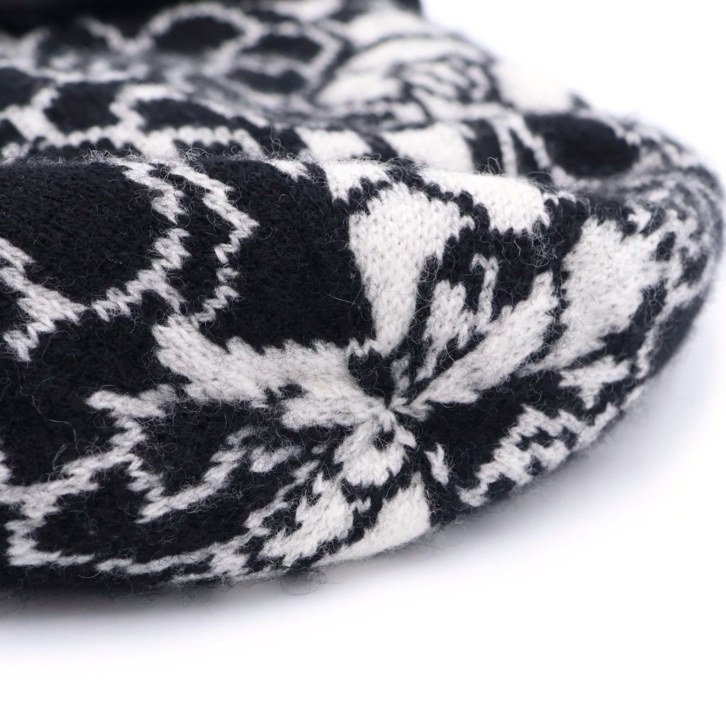 Chanel CC Logo Camellia Cashmere Knit Cap Beanie Hat Black — view 6
