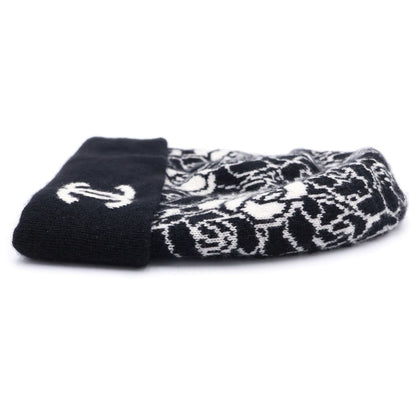 Chanel CC Logo Camellia Cashmere Knit Cap Beanie Hat Black — view 4