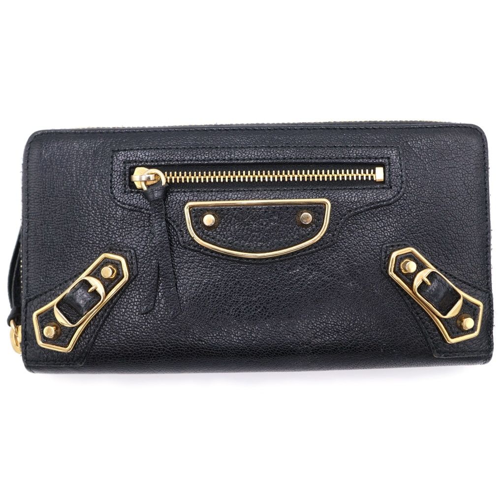 Balenciaga Classic Continental Leather Round Zip Wallet Black