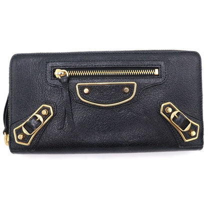 Balenciaga Classic Continental Leather Round Zip Wallet Black