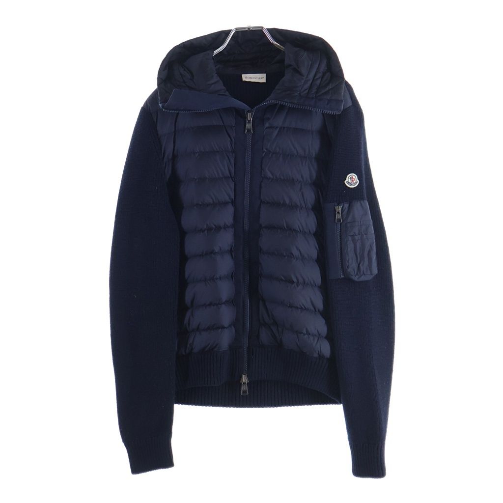 Moncler Cut Replacement Knit Down Jacket Black Navy Nylon