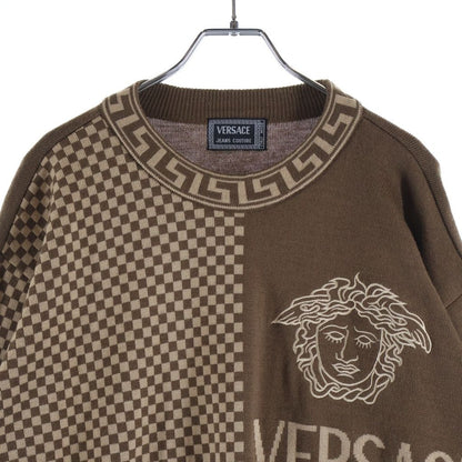 Versace Jeans Couture Medusa Logo Embroidery Grecane Neck Pullover Knit Sweater — view 3