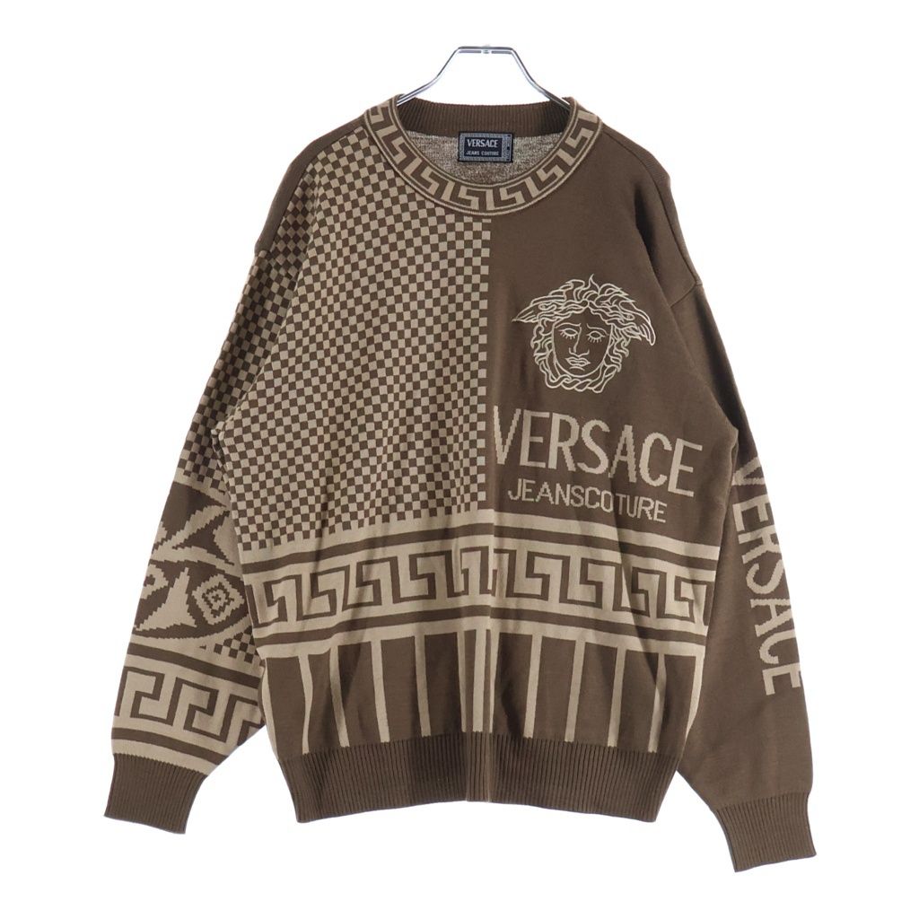 Versace Jeans Couture Medusa Logo Embroidery Grecane Neck Pullover Knit Sweater