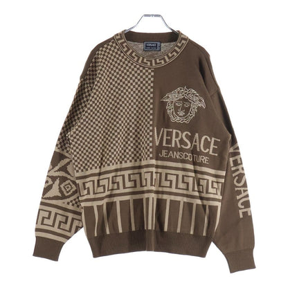 Versace Jeans Couture Medusa Logo Embroidery Grecane Neck Pullover Knit Sweater