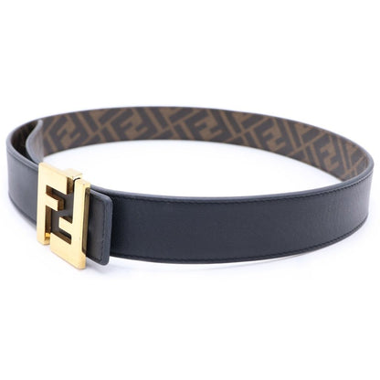 Fendi FF Logo Square Buckle Zucca Pattern Reversible Leather Belt Gold Brown — view 2