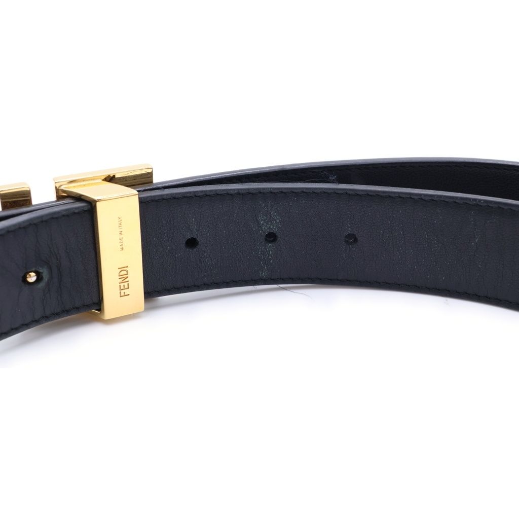 Fendi FF Logo Square Buckle Zucca Pattern Reversible Leather Belt Gold Brown — view 6