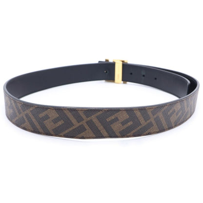 Fendi FF Logo Square Buckle Zucca Pattern Reversible Leather Belt Gold Brown — view 3