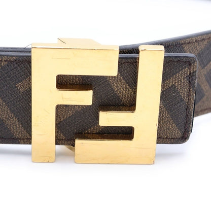 Fendi FF Logo Square Buckle Zucca Pattern Reversible Leather Belt Gold Brown — view 5