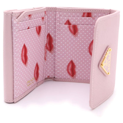 Prada Lip Pattern Trifold Wallet Araba Star Pink Saffiano — view 4