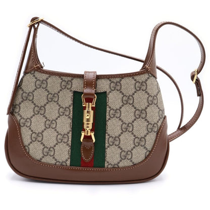 Gucci GG Supreme Jackie Shoulder Bag Gold Canvas Leather Beige Brown