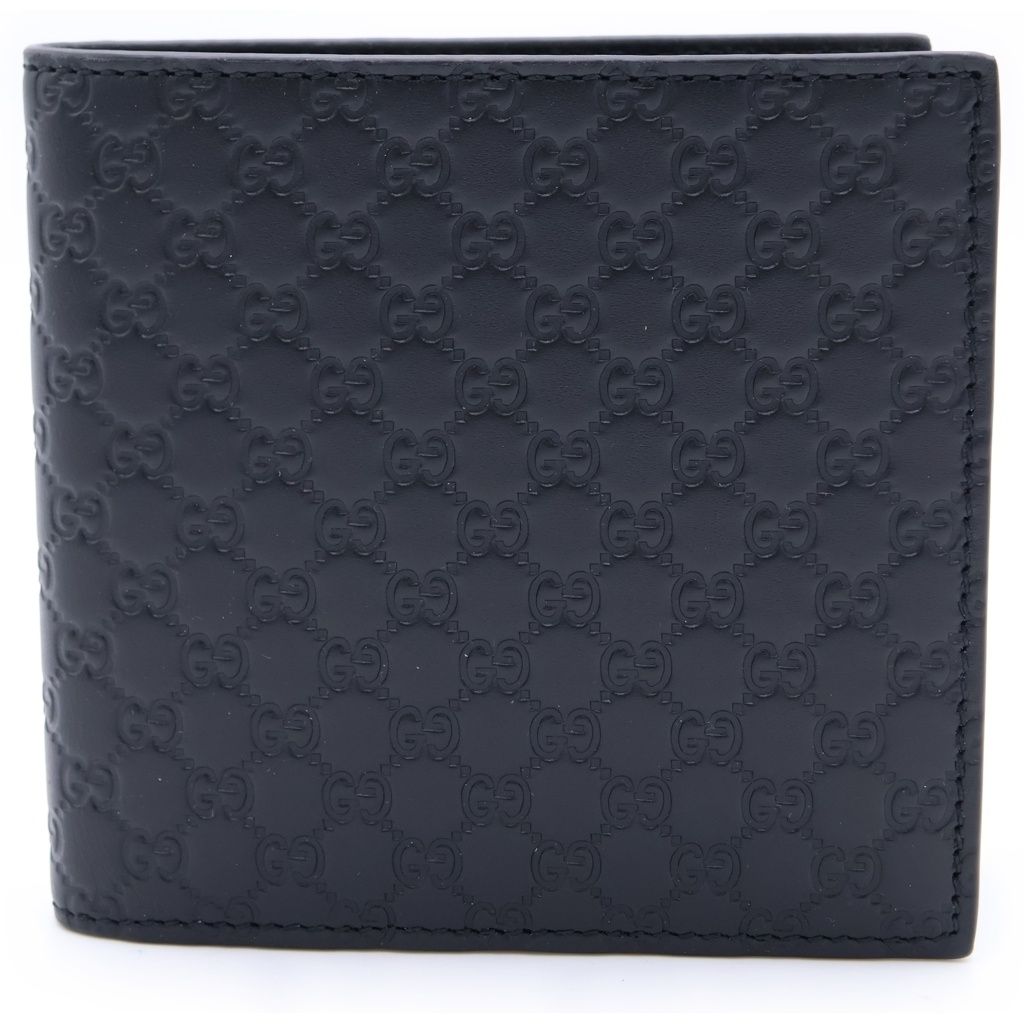 Gucci Guccissima Bifold Wallet Compact Card Case Black Leather