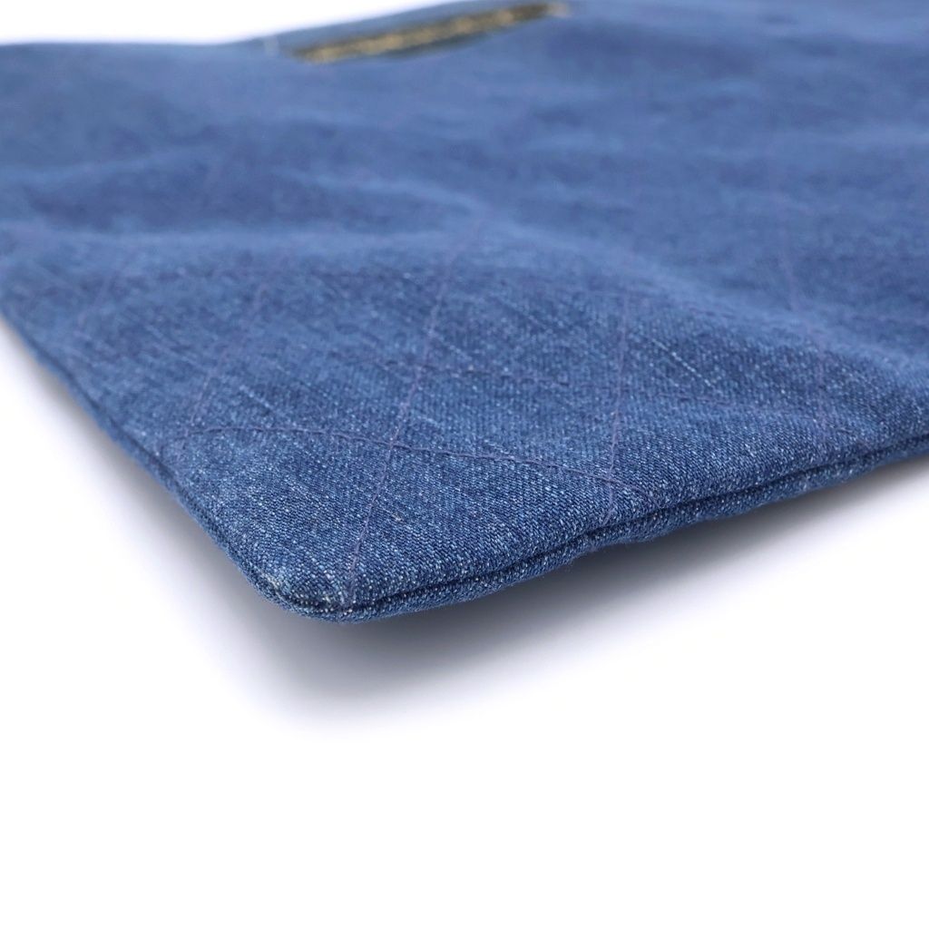 Chanel Quilted Denim Handbag Clutch Second Indigo — view 5