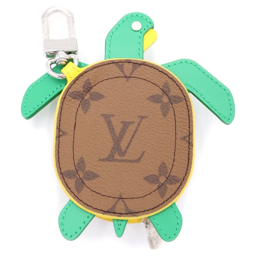 Louis Vuitton Key Holder LV Turtle Charm Pouch Case Key Brown Green Leather — view 2