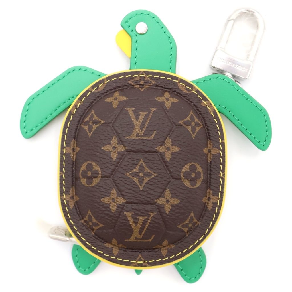 Louis Vuitton Key Holder LV Turtle Charm Pouch Case Key Brown Green Leather