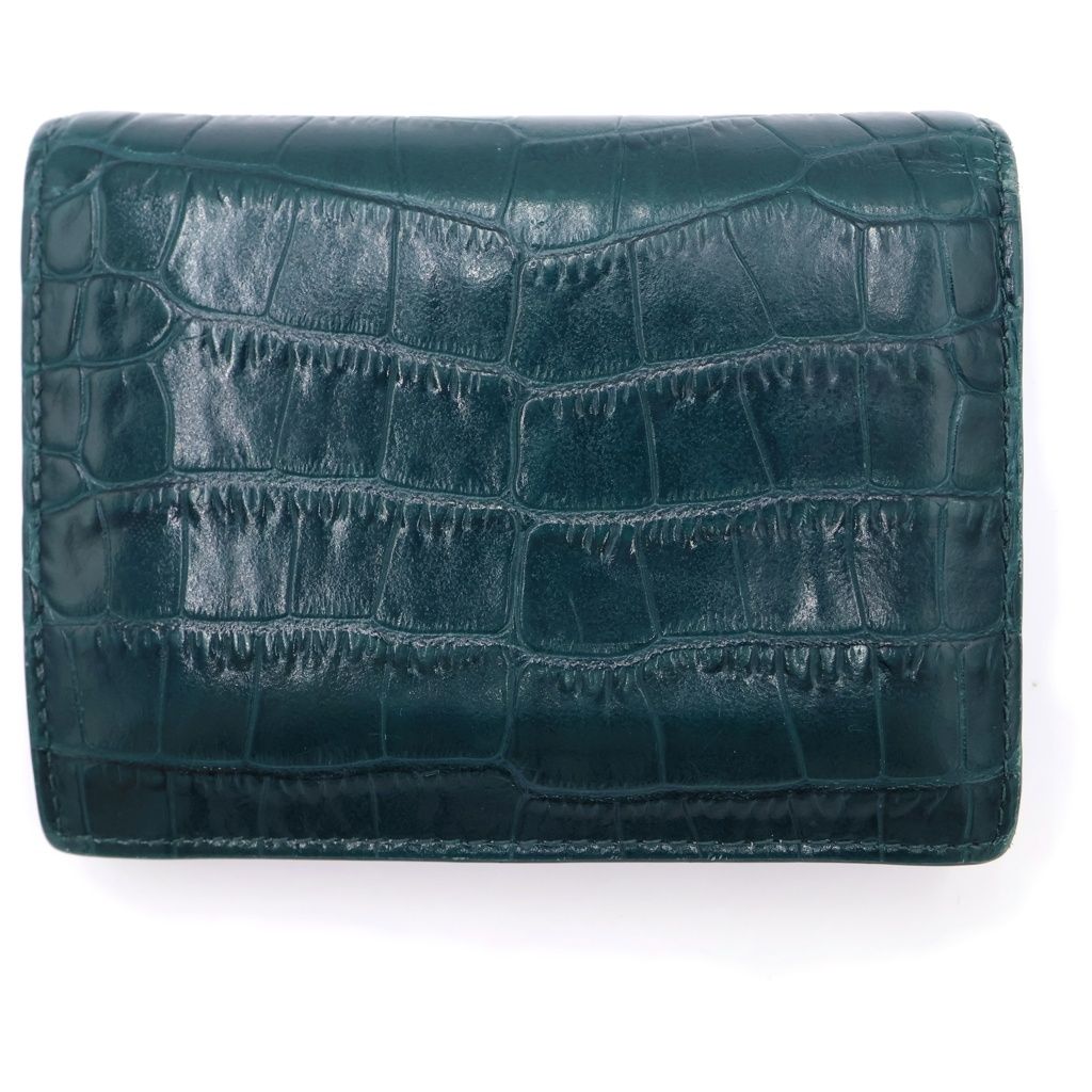 Miu Miu Mini Wallet Compact Bifold Card Case Logo Plate Green Embossed Croco — view 2