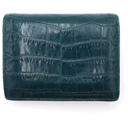 Miu Miu Mini Wallet Compact Bifold Card Case Logo Plate Green Embossed Croco — view 2
