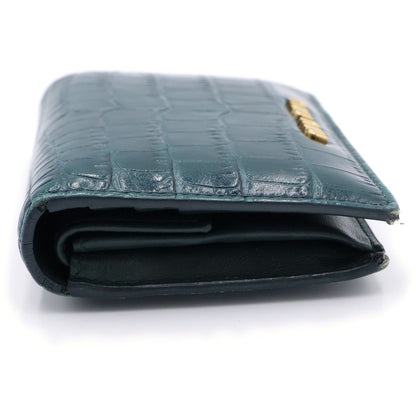 Miu Miu Mini Wallet Compact Bifold Card Case Logo Plate Green Embossed Croco — view 3