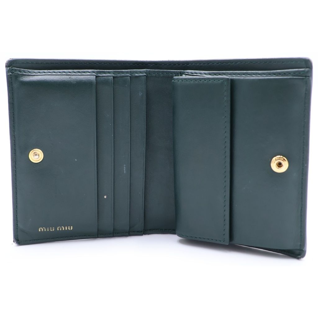 Miu Miu Mini Wallet Compact Bifold Card Case Logo Plate Green Embossed Croco — view 4