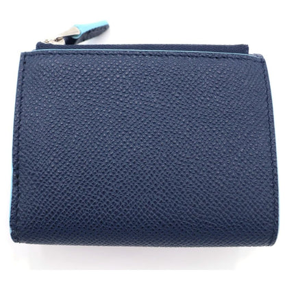 Bvlgari Clip Trifold Wallet Compact Coin Case Navy Light Blue Leather Silver — view 2