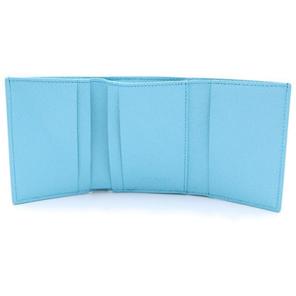 Bvlgari Clip Trifold Wallet Compact Coin Case Navy Light Blue Leather Silver — view 4