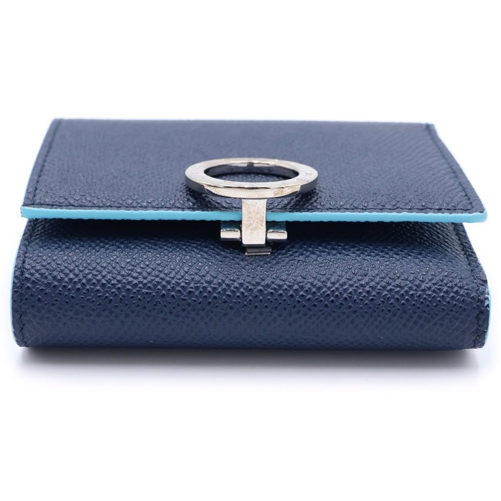 Bvlgari Clip Trifold Wallet Compact Coin Case Navy Light Blue Leather Silver — view 5