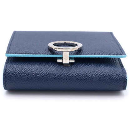 Bvlgari Clip Trifold Wallet Compact Coin Case Navy Light Blue Leather Silver — view 5