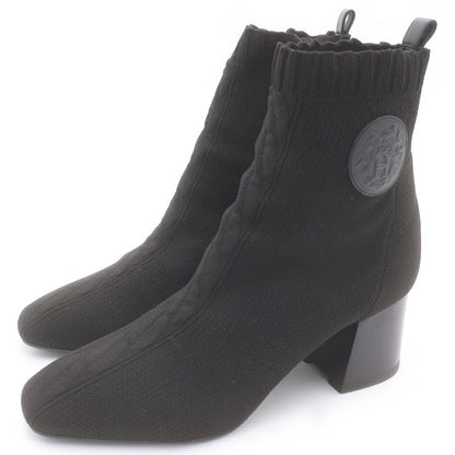 Hermes Volvert Exlibris Heels Knit Leather Short Boots Shoes Black Box — view 2