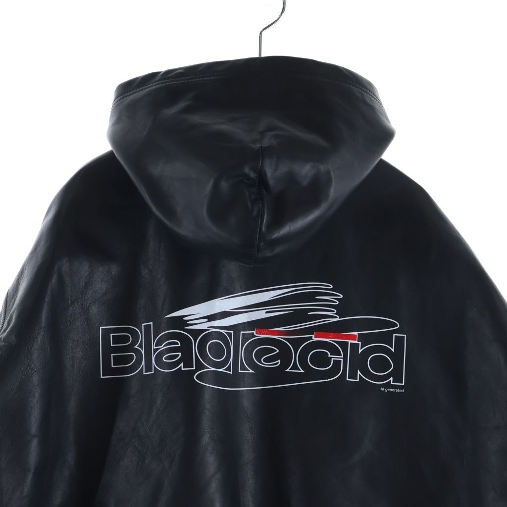 Balenciaga Lined Zip Up Hoodie Front Logo Print Zip Up Leather Hooded Jacket — view 4