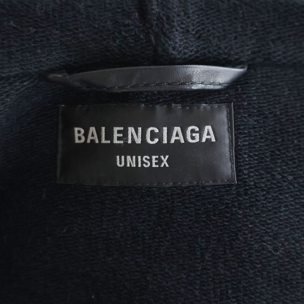 Balenciaga Lined Zip Up Hoodie Front Logo Print Zip Up Leather Hooded Jacket — view 7