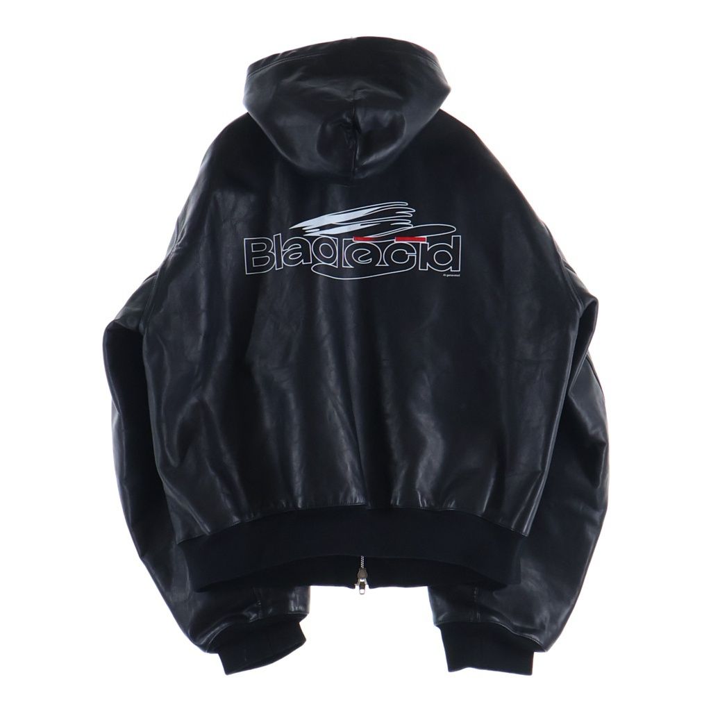 Balenciaga Lined Zip Up Hoodie Front Logo Print Zip Up Leather Hooded Jacket — view 2