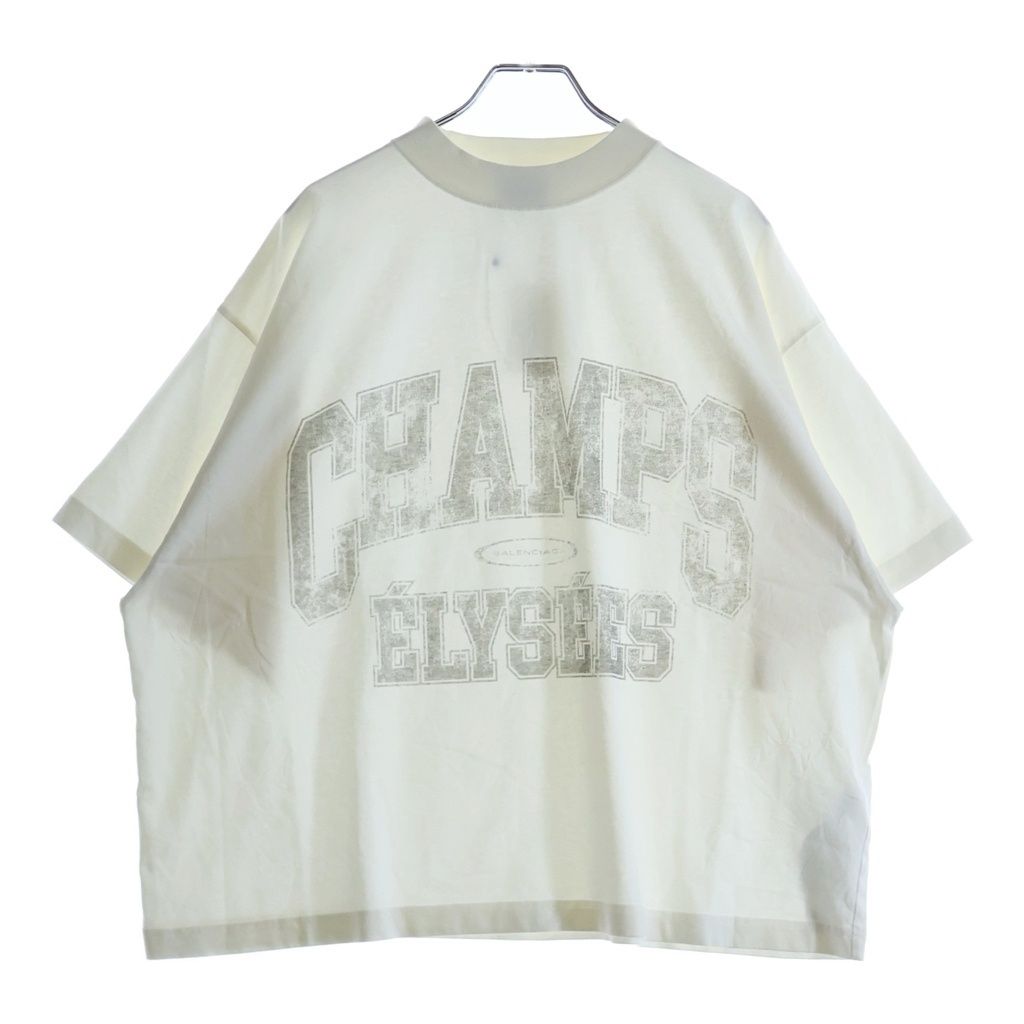 Balenciaga Carre Logo Print Mock Neck Short Sleeve T-Shirt White