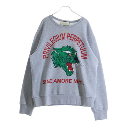 Gucci Panther Sweatshirts Panthere Print Crew Neck Long Sleeve Sweatshirt Gray