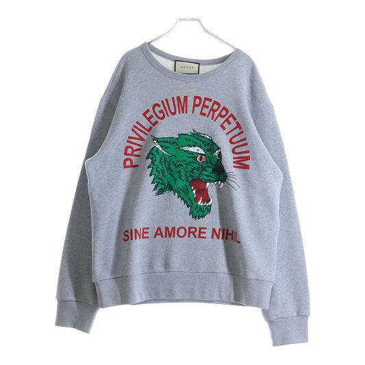 Gucci Panther Sweatshirts Panthere Print Crew Neck Long Sleeve Sweatshirt Gray