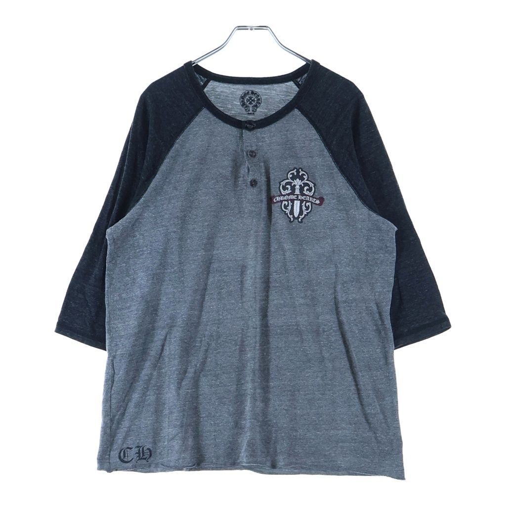 Chrome Hearts Henry L S T-Shirt Vine Daga Print Henley Neck 3/4 Sleeve Gray — view 2