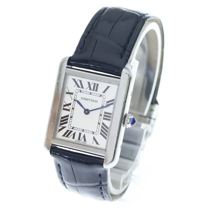 Cartier Tank Solo SM Silver Dial SS Leather Quartz Stainless Steel Watch — view 4