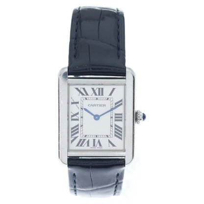 Cartier Tank Solo SM Silver Dial SS Leather Quartz Stainless Steel Watch